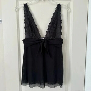 Victorias Secret Medium Black Teddy Tank Top Lace‎ Sheer